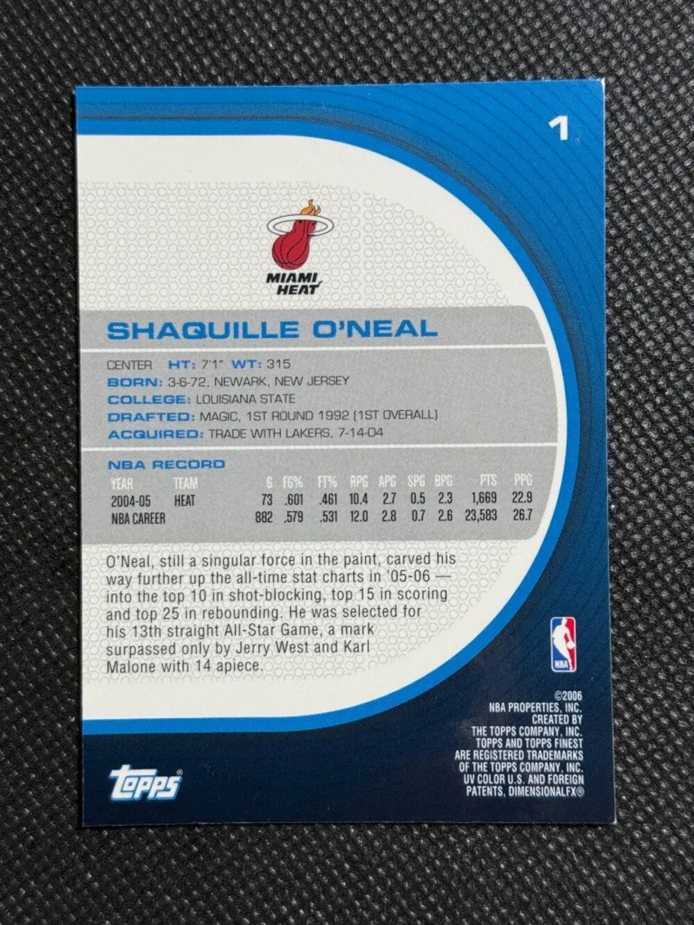 2005-06 Finest #1 Shaquille O'Neal Miami Heat